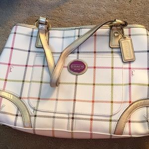 White Plaid Coach Handbag